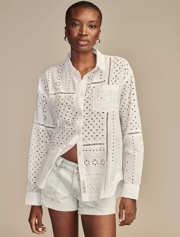 Lucky Brand Women's Eyelet Prep Shirt Classic Appeal