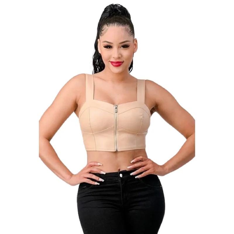 Lux Faux Leather Pu Zipup Strap Sleeveless Cropped Top Eclectic Style Wardrobe