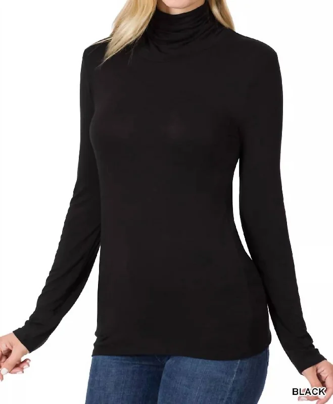 Luxe Rayon Turtleneck Top In Black Big Savings