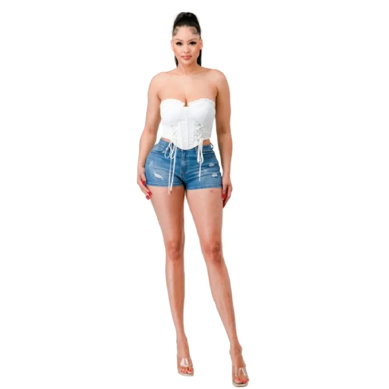 Luxe sweetheart ruffled drawstring lace bustier top Coastal Beach - Inspired Style