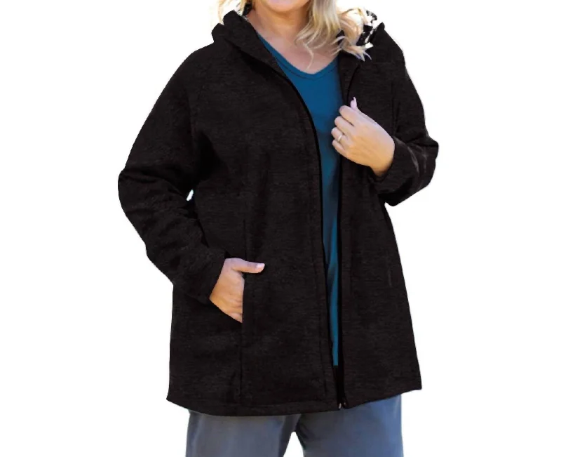 Lyddie Hooded Zip Up Fleece Jacket - Plus Size In Gray And Black High End Women's Wear