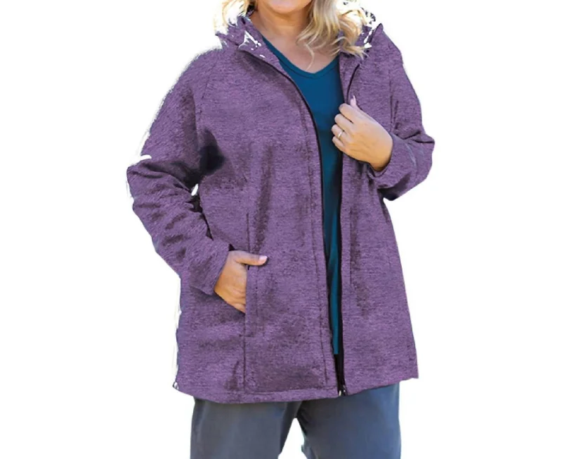 Lyddie Hooded Zip Up Fleece Jacket - Plus Size In Royal Purple Modern Women's Fashion