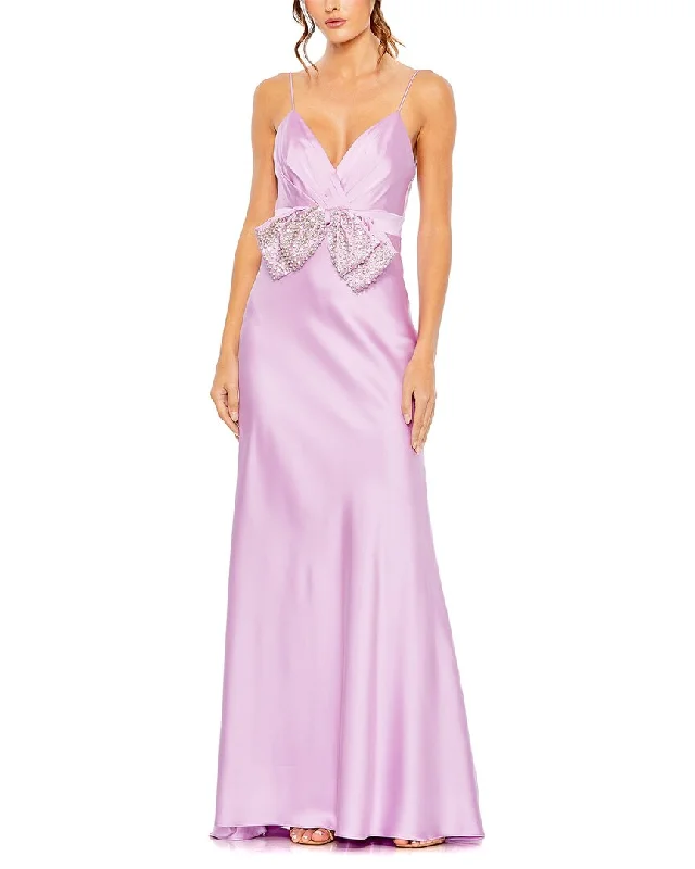 Mac Duggal Rhinestone Bow Cami Draped Trumpet Gown Season Sale