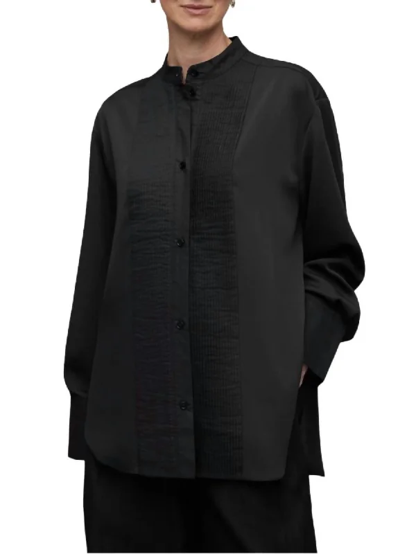 Mae Mandarin Collar Shirt In Black Exclusive Sale