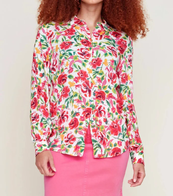 Magnolia Button Down Blouse In Magnolia Combo Limited Stock