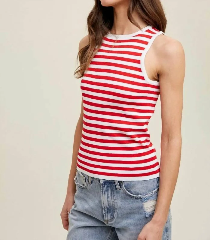 Maine Striped Knit Tank In Red Classic Appeal