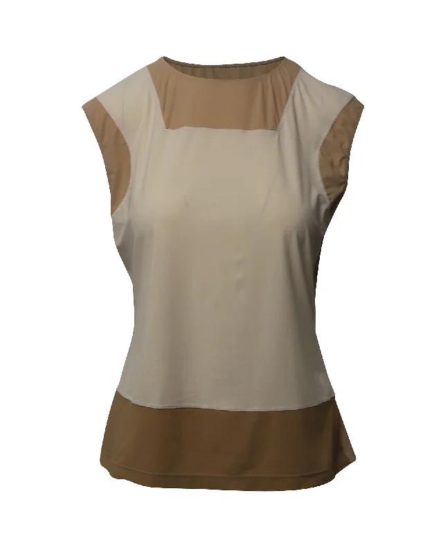 Maison Martin Margiela Color Block Sleeveless Top in Brown and Beige Polyamide Comfortable Clothes