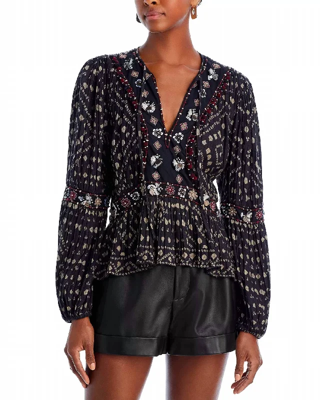 Maja Embroidery Long Sleeve Top In Black Wardrobe Refresh