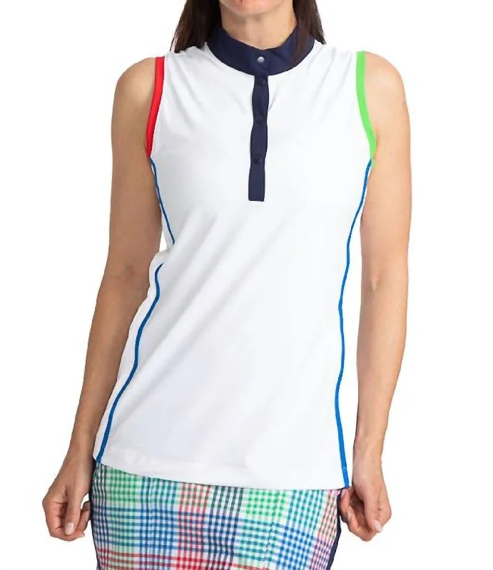 Make It Snappy Sleeveless Golf Top In White Limited Time Offer