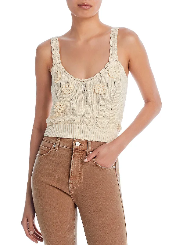 Mana Womens Crochet Rosette Tank Top Minimalist Chic