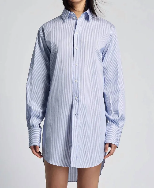 Marcella Long Shirt In White/blue Evening Looks