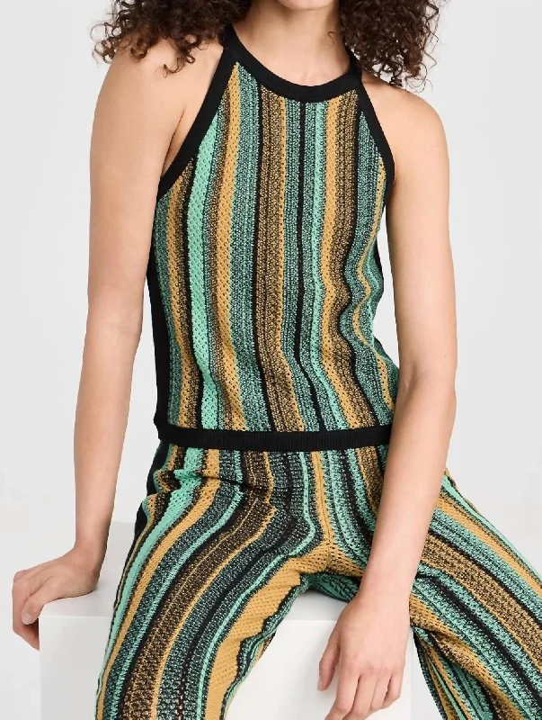 Mari Crochet Stripe Halter Top In Jungle Stripe Redefining Women's Style