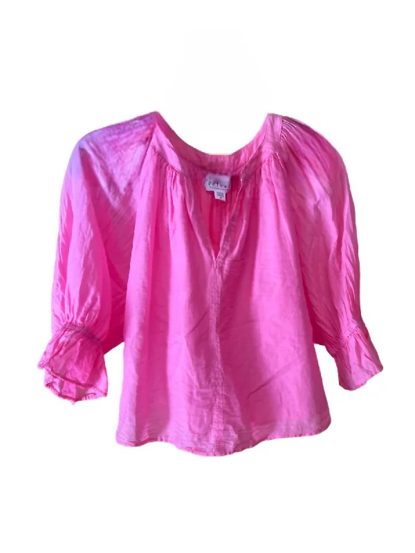 Marina 3/4 Sleeve Blouse In Pop Pink Stupidly Low Prices