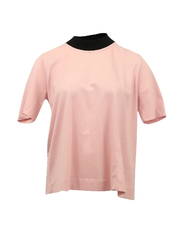 Marni Jersey T-Shirt With Black Rib Neck in Pink Cotton Sophisticated Fashion