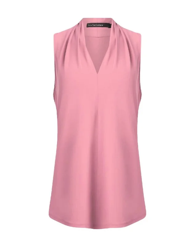 Matte Jersey Sleeveless Pleated V Neck Top In Rose Blush Trendy Threads