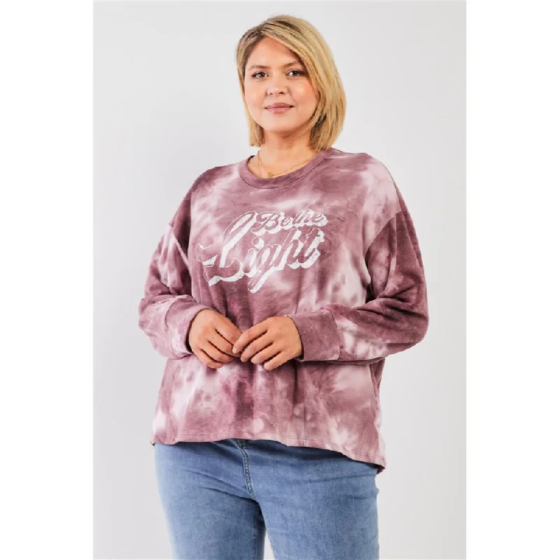 Mauve & Purple Tie-dye Bleach Effect Graphic Print Detail Long Sleeve Sweatshirt Boho - Chic Festival - Ready Style