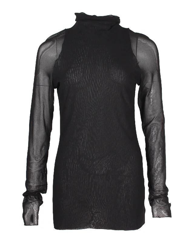 Max Mara Leisure Vales Sheer Turtleneck Top in Black Polyamide Women's Urban Fashion