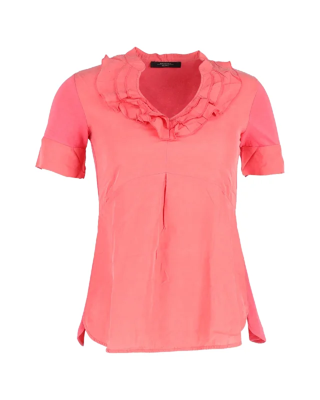 Max Mara Ruffled Blouse in Pink Silk Boutique Styles