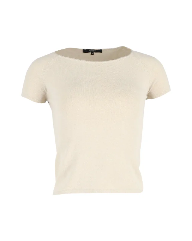 Max Mara Weekend Cap Sleeve T-shirt in Beige Cotton Wool Elegant Styles