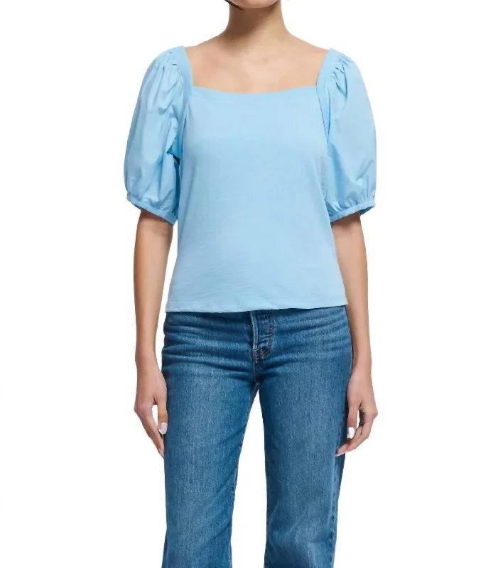 Maya Puff Sleeve Top In Powder Blue Crazy Price Slashing