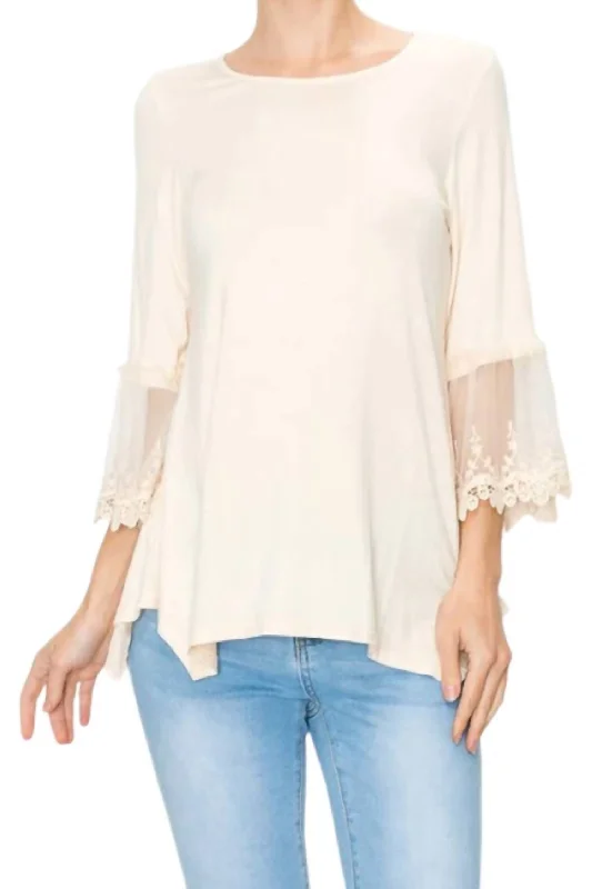 Megan Flutter Sleeve Top In Beige Huge Price Cut