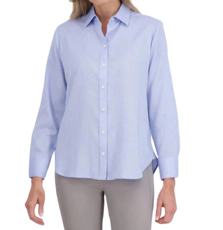 Meghan Easy Care Solid Linen Shirt In Powder Blue Huge Price Cut