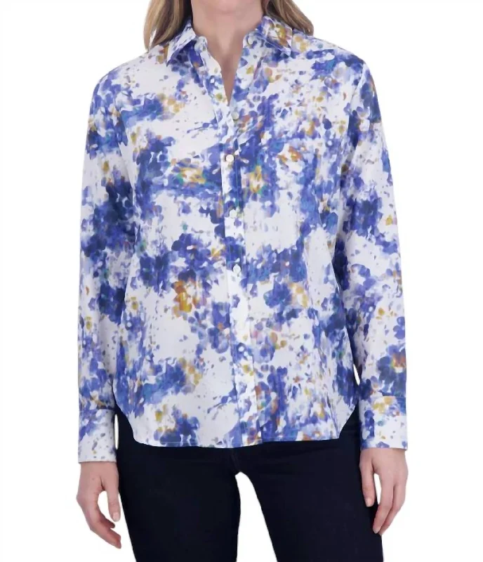 Meghan No Iron Abstract Floral Shirt In Blue Multi Flash Sale Now