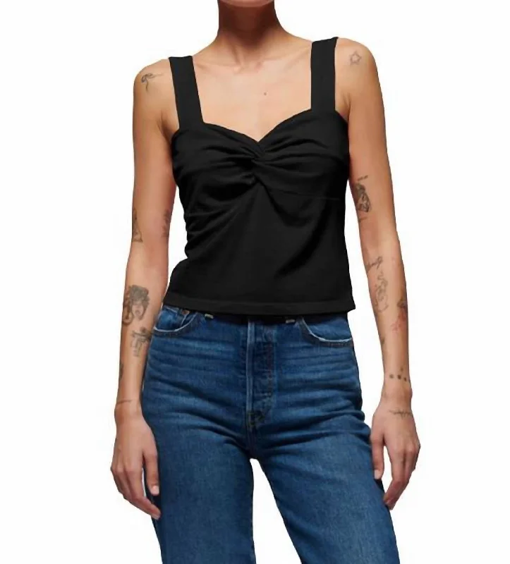 Mercy Twist Front Tank Top In Jet Black Luxury Style