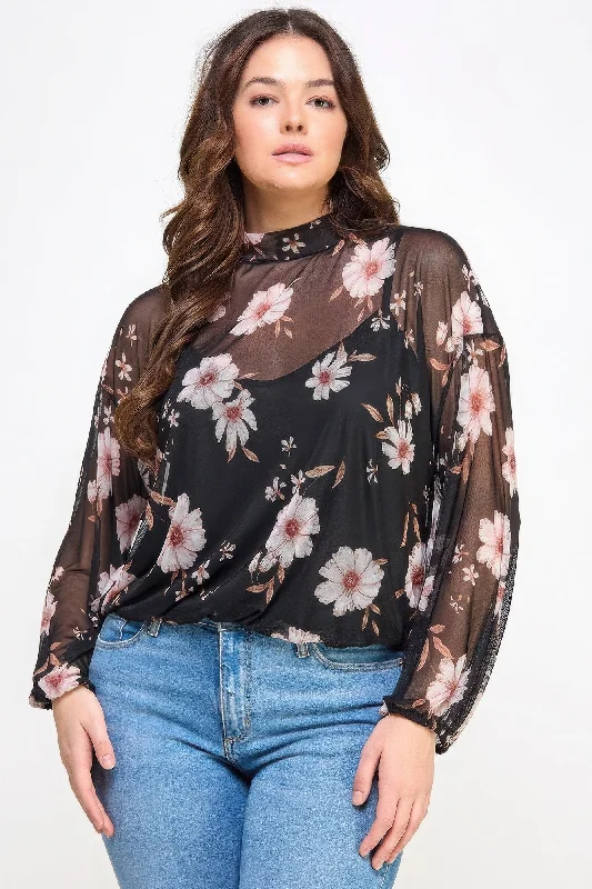 Mesh Floral Ls Top W/cami Wardrobe Update