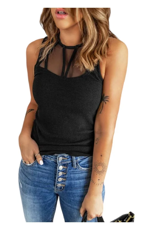 Mesh Strappy Top In Black Unbeatable Prices