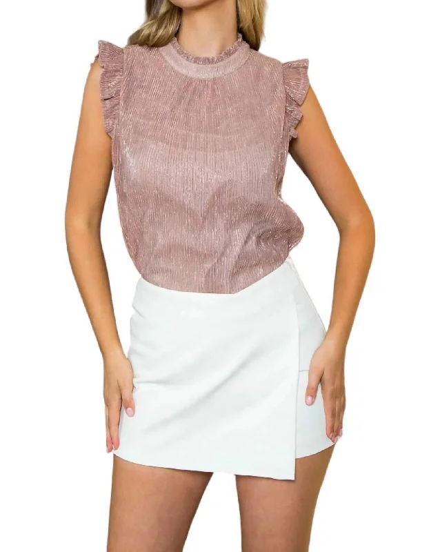 Metallic Ruffle Top In Dusty Rose Summer Essentials