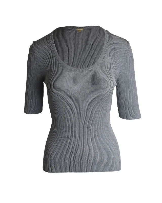 Michael Kors Collection Metallic Ribbed Knit Top in Silver Viscose Lighten Up With Nordic Styles