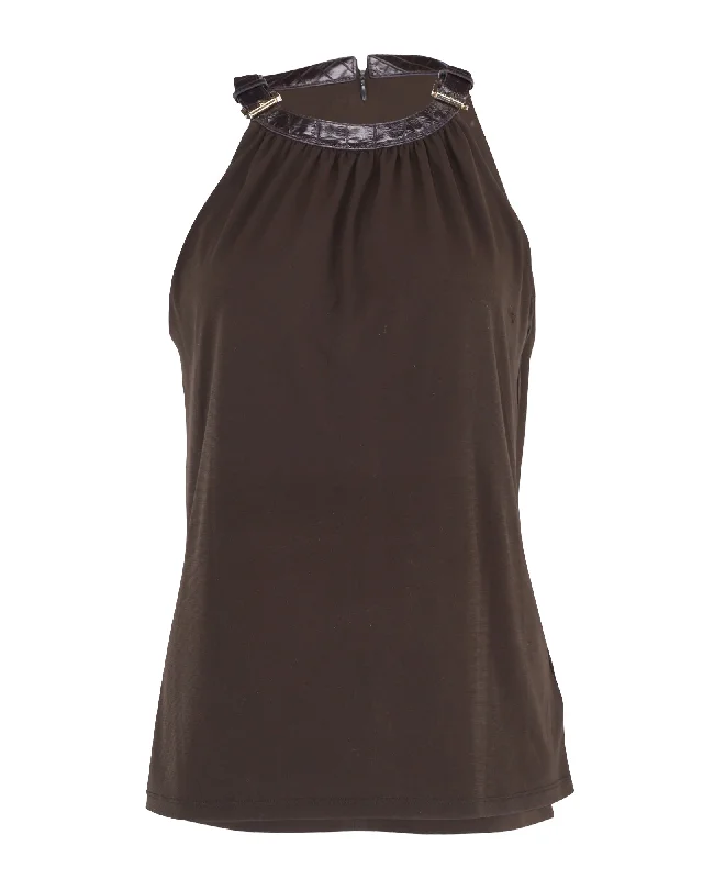 Michael Kors Halterneck Top in Brown Polyester Bold Fashion