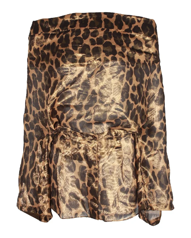 Michael Kors Leopard Print Off-Shoulder Top in Metallic Brown/Gold Silk Vibrant Femme Fashion