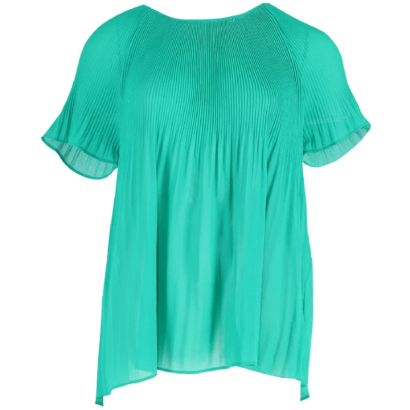 Michael Kors Pleated Georgette Top in Green Polyester Casual Chic Clothing