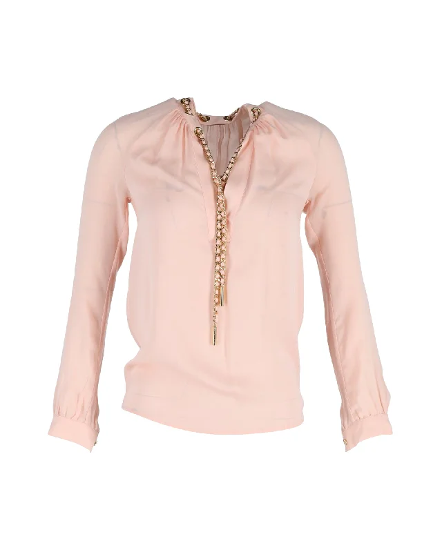 Michael Michael Kors Chain-Linked Blouse in Pink Silk Fashion Forward Style