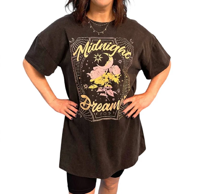 Midnight Dreamer Graphic Tee Dress In Black Subtle Sophistication