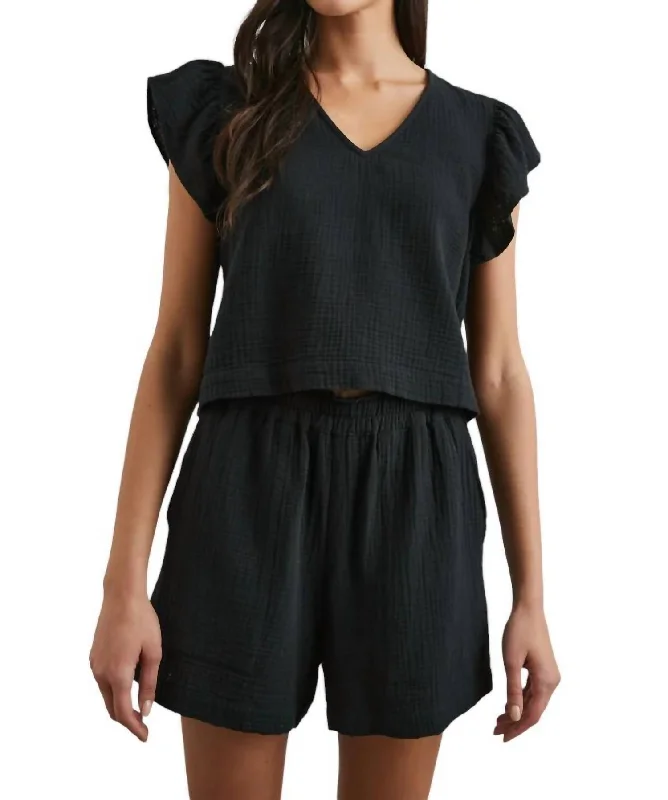 Miley Ruffle Tee In Black Limited Stock