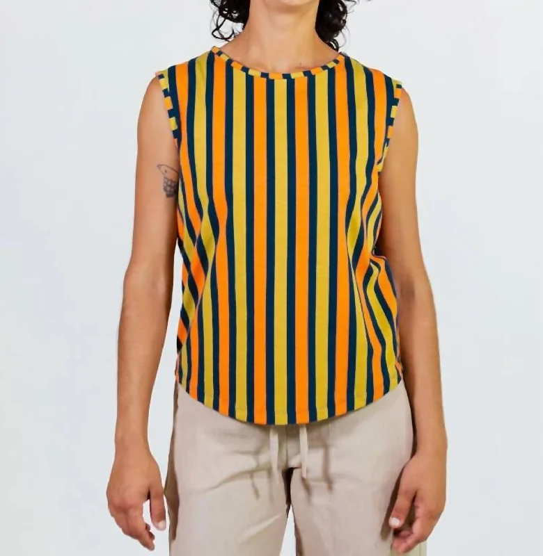 Millie Muscle Tee In Navy Chartreuse Stripe Best Seller