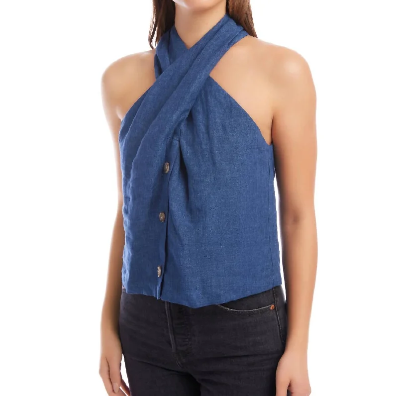 Milly Halter Top In Blue Big Savings On Rustic Countryside Styles