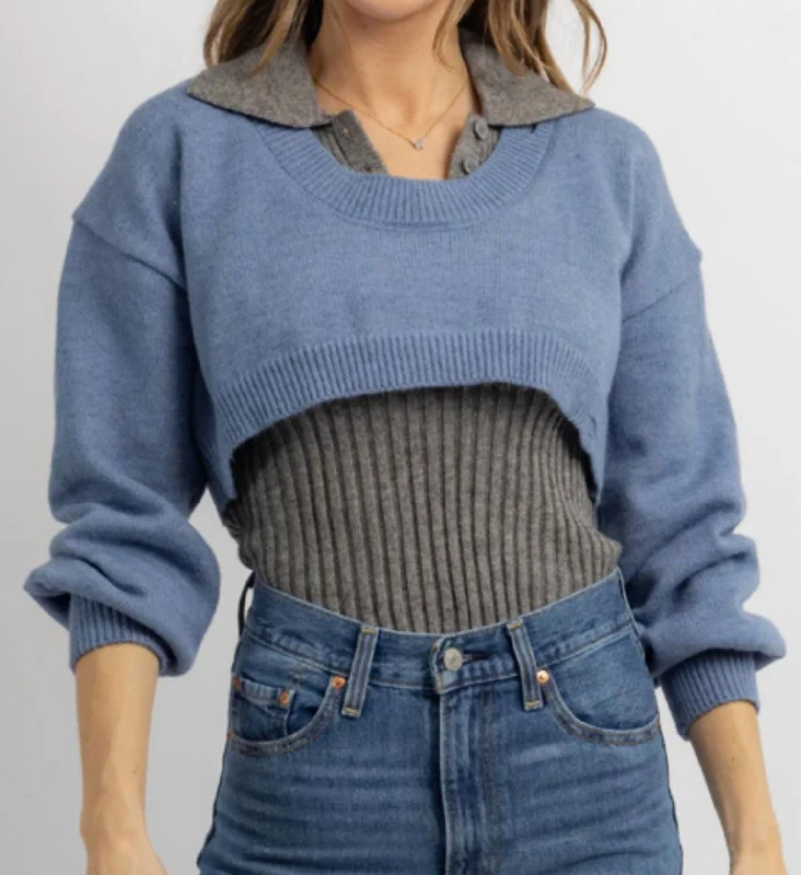 Minelli Contrast Two Piece Top In Grey/blue Evening Looks