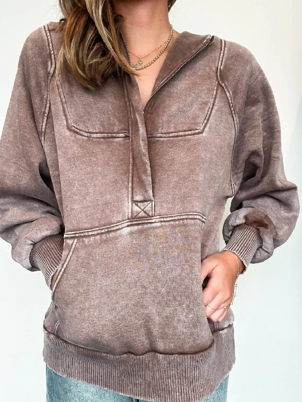 Mineral Wash Oversized Hoodie In Mocha First Order Discount