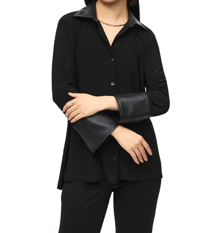 Minimalist Cutaway Nightout Shirt In Black Stylish Savings