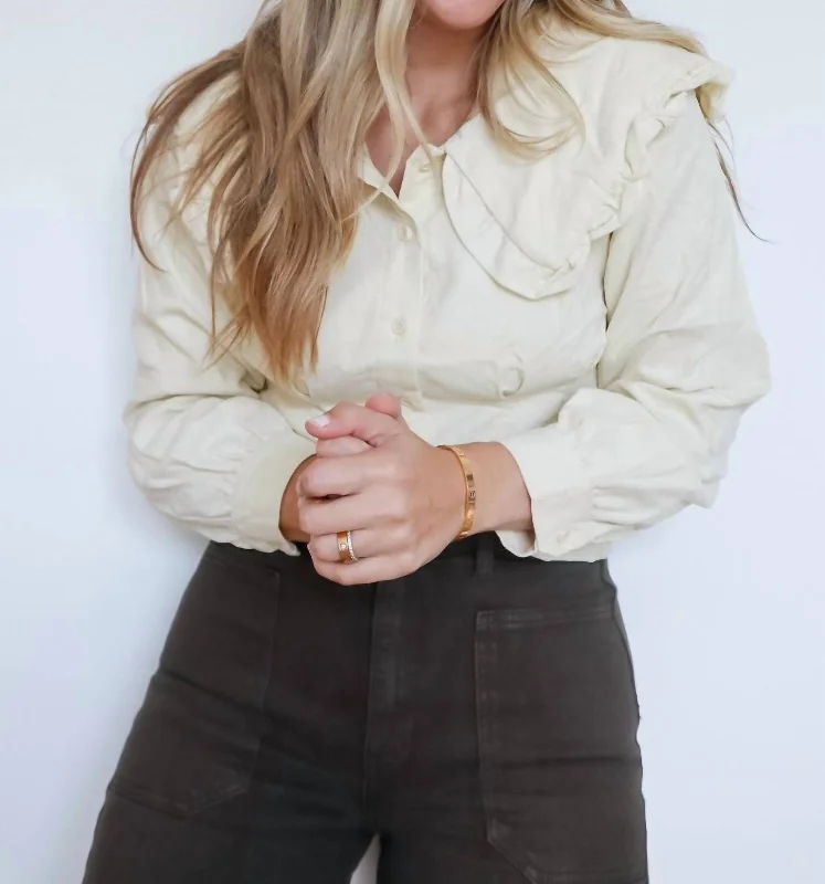 Miranda Long Sleeve Corduroy Collared Blouse In Beige The Good Stuff