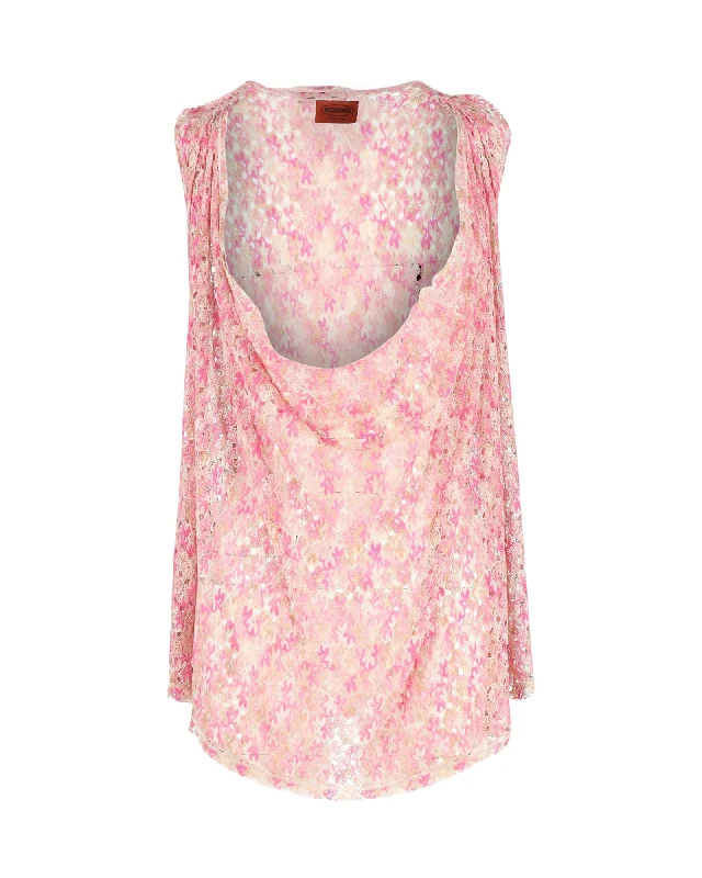 Missoni Drape Front Patterned Top in Pink Cotton Style Versatile Women's Collection