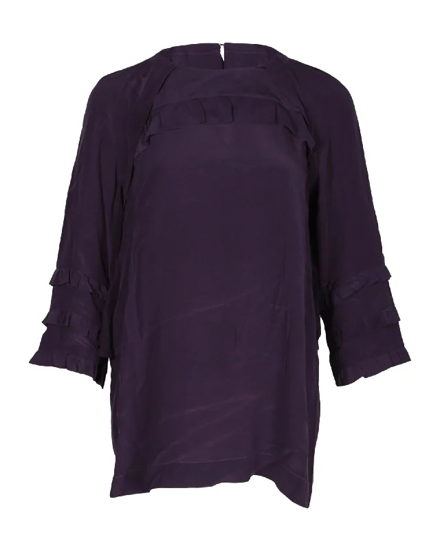 Miu Miu Long-Sleeve Ruffled Top in Purple Silk Trend Forward Women's Wear