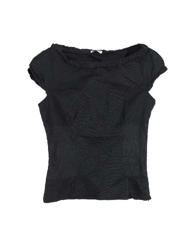 Miu Miu Ruffled Top in Black Silk Limited Styles