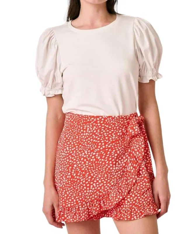 Mix Media Ruffle Knit Top In White Sophisticated Fashion