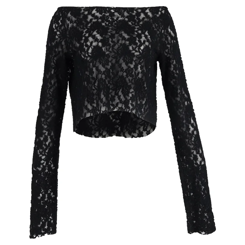 MM6 Maison Margiela Lace Pattern Bateau Neckline Crop Top in Black Polyamide Valentine's Special