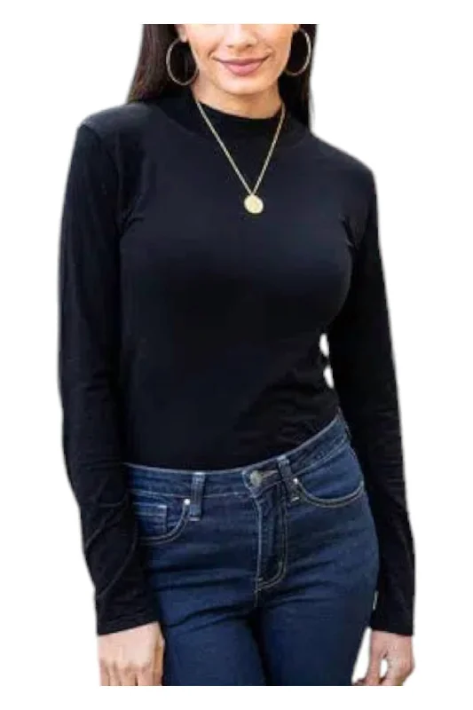 Mock Neck Top In Black Seasonal Trend